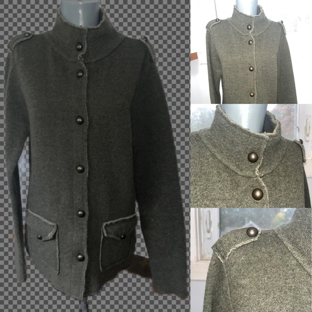 Italy Italian Wool Military jacket fitted button Sweater coat warm coz… - Picture 2 of 14